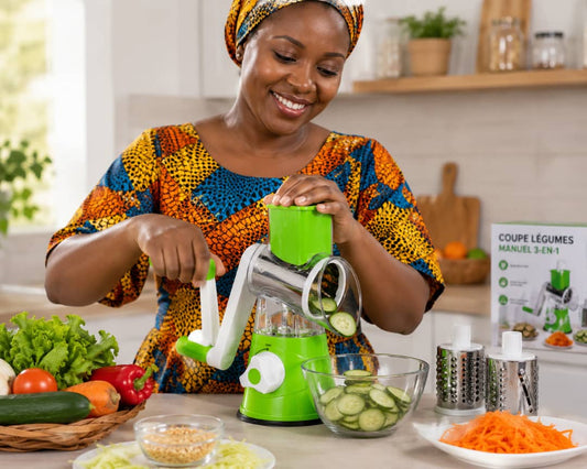 🥕 Mandoline Rotative Multifonction 3-en-1 — Râpez, Tranchez, Émincez en quelques secondes !